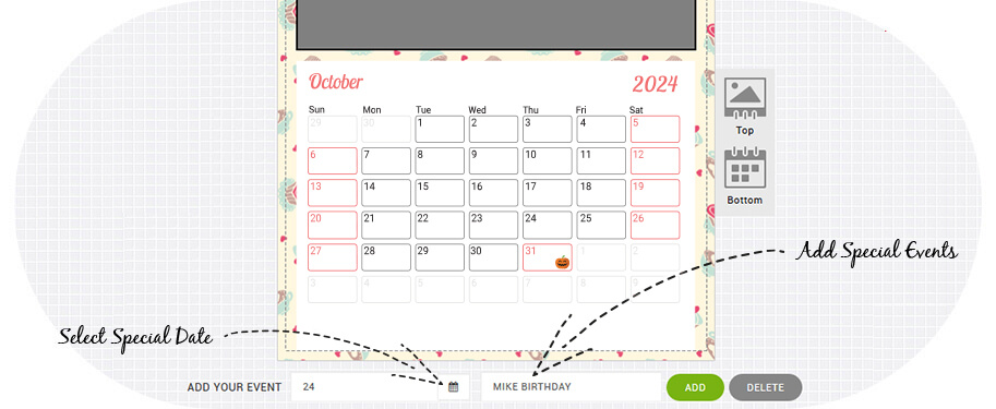 Personalize your photo calendar with special dates